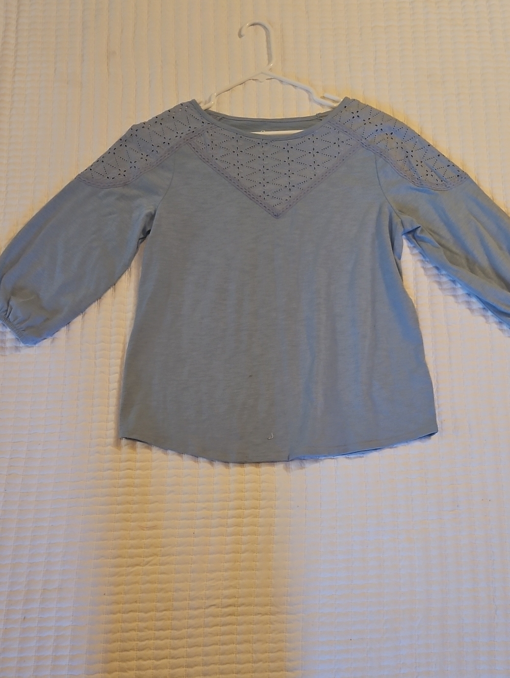 croft & barrow Light Blue Eyelet Yoke Long Sleeve Top
